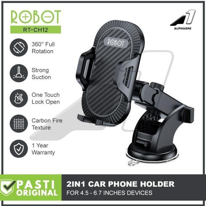 NEW ROBOT CAR HOLDER MOBIL DUDUKAN HP HANDPHONE STAND RT-CH12 DASHBOARD KACA MOUNT 360 SUCTION CUP O