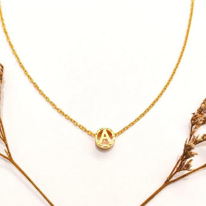 Grosir Set kalung wanita inisial A elegant emas asli Keren