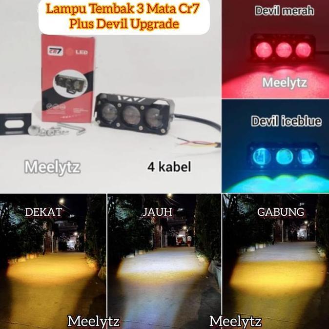 Lampu Tembak 3 Mata CR7 Upgrade Plus devil full alumunium waterproof