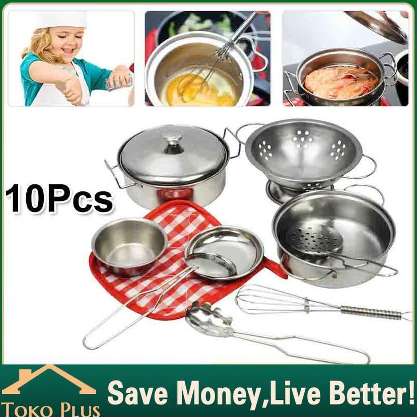 Super Deal 10Pcs Mainan Masak-Masak Stainless Anak Mainan Anak Dapur Set Stainless Kids House Kitche