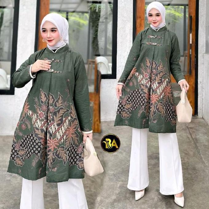 TUNIK BATIK WANITA.TUNIK BATIK MODEL CHEONGSAM.TUNIK KATUN