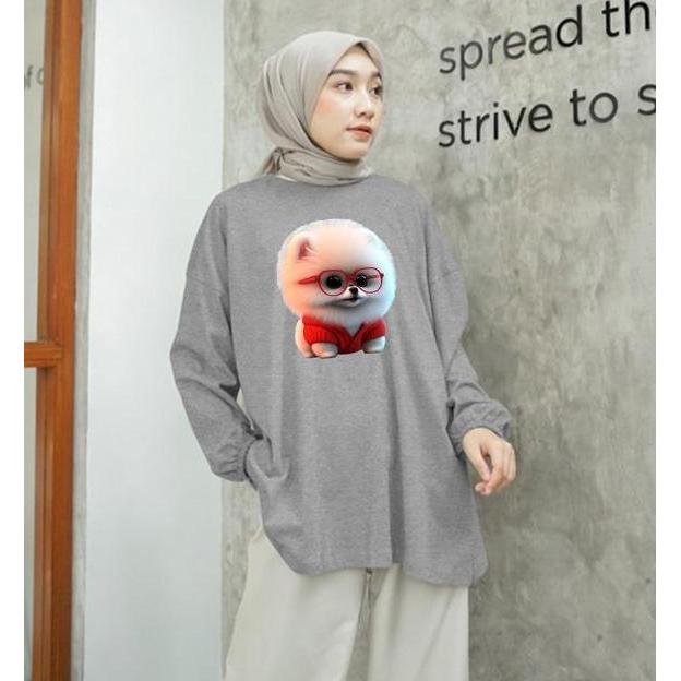 Atasan Wanita Lengan Karet Panjang Digital Print Muslim Baju Dewasa Kaos