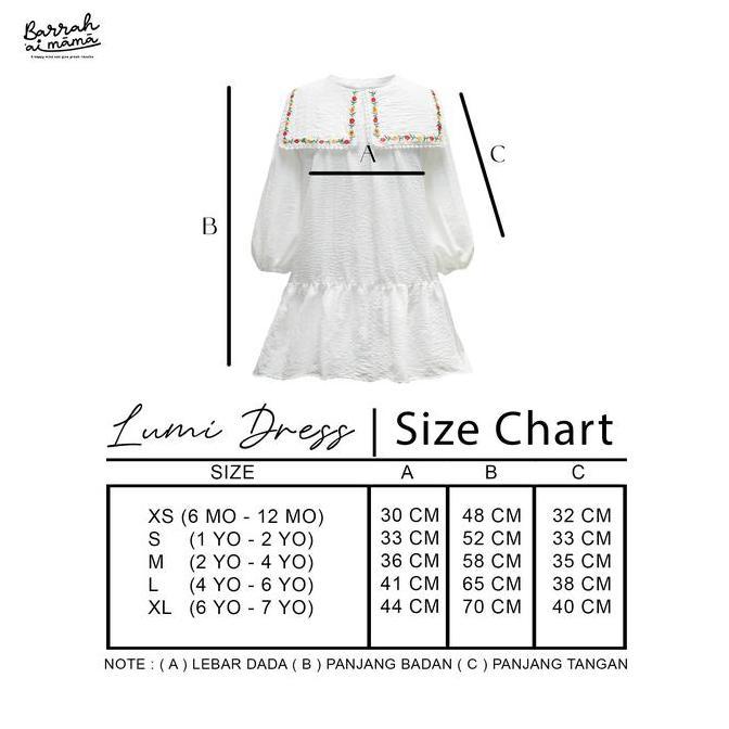 Barrahaimama  Baju  Dress Anak Perempuan Lengan Panjang Kerah Bordir Bunga Bahan Katun Polos Warna P