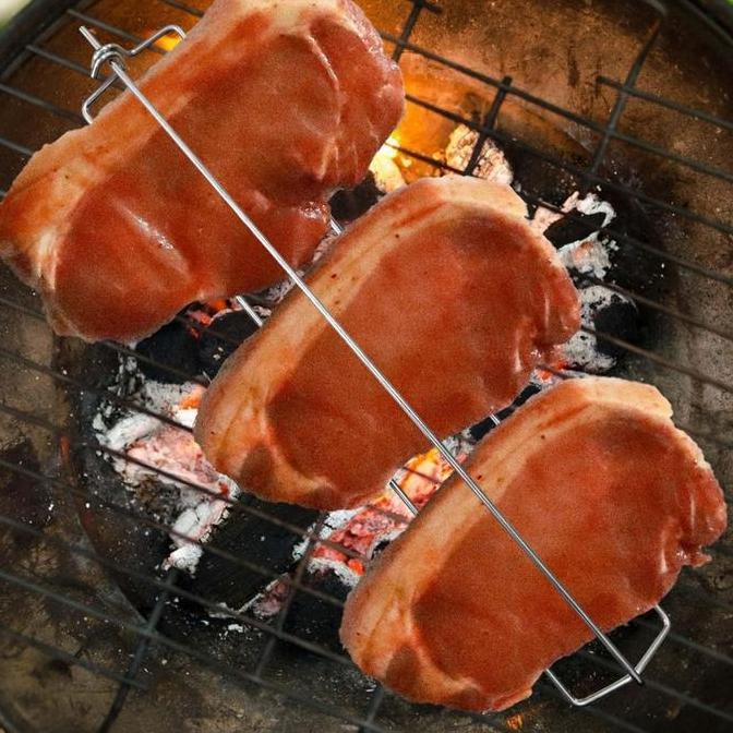 HERBONE Tusuk Sate Bentuk U Reusable Stainless Alat Garpu Roti Panggang Kebab/Barbeque/Bbq/Daging Ga