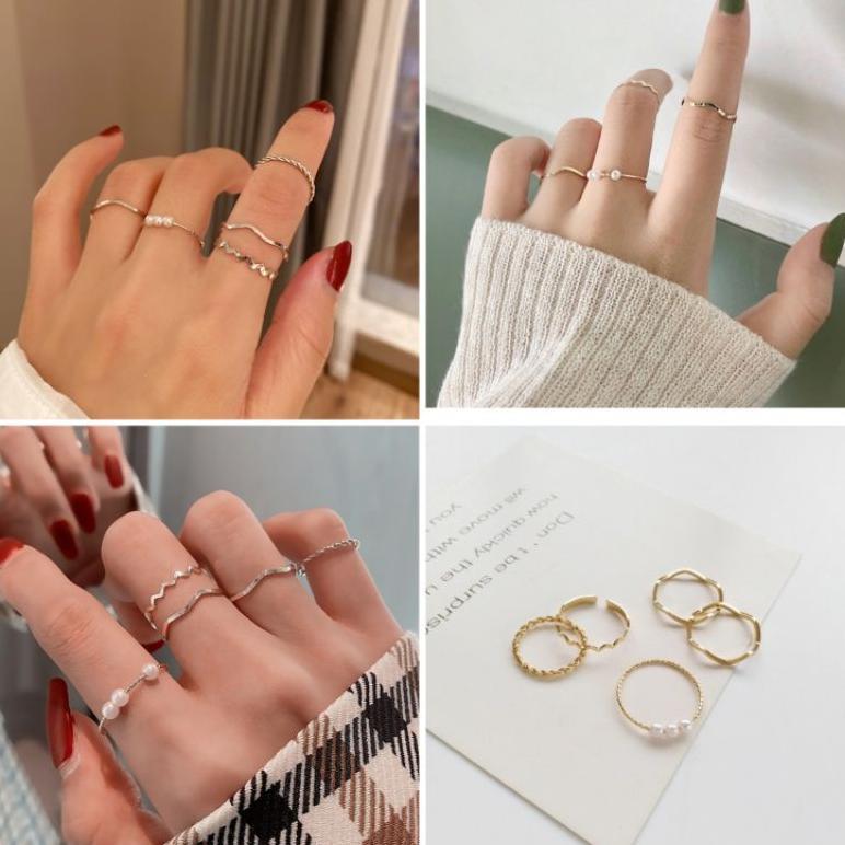 BIG PROMO Cincin Set 5 Pcs Gaya Korea Aksesoris Fashion Wanita