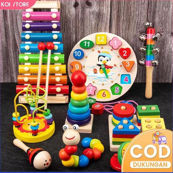 XARIELTA Sensorik pendidikan Jam bola Mini Puzzle 3d Bentuk Geometris Gambang Mainan anak-anak