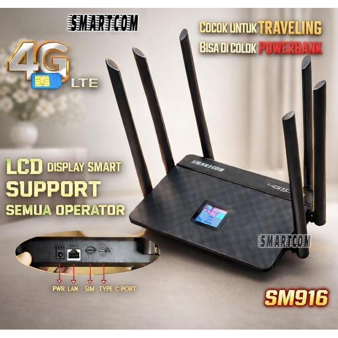 NARBU SMARTCOM Wifi Wireless Router Sim Card 4G LTE Smartcom SM-916 with LCD 300Mbps