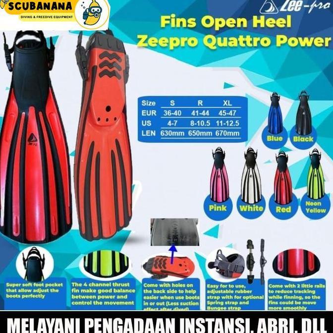 Fin Zeepro Quattro Rec Power Open Heel With Strap Scuba Diving Kaki Katak Selam Sepatu Bebek Fins Si