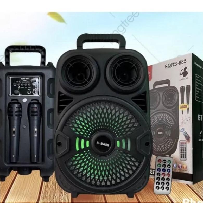 Speaker Bluetooth 8,5Inchi SQRS 885 Bonus 2 Microphone /Speaker Wireless Radio fm/Salon Aktif Super 
