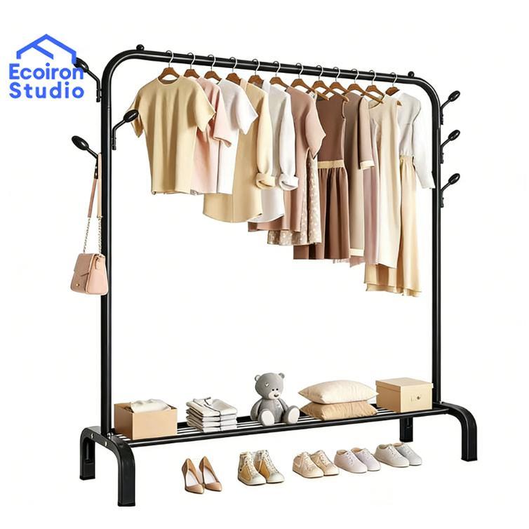 Murah Ecoiron Studio Rak Gantungan Baju Berdiri Besi Gantungan Daun Kokoh Hitam Putih Cod Ready Sura