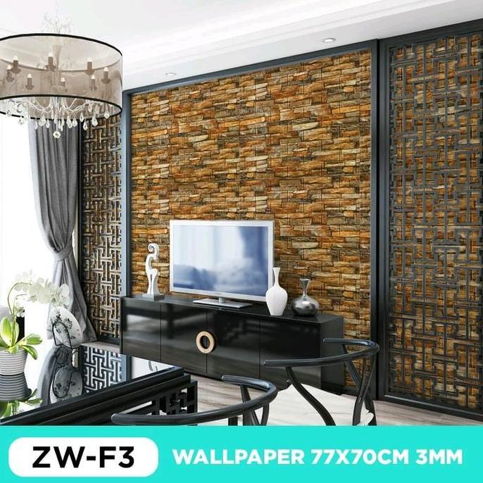 Wallpaper Dinding Foam 3D Batu Alam Kuning 70x77 cm