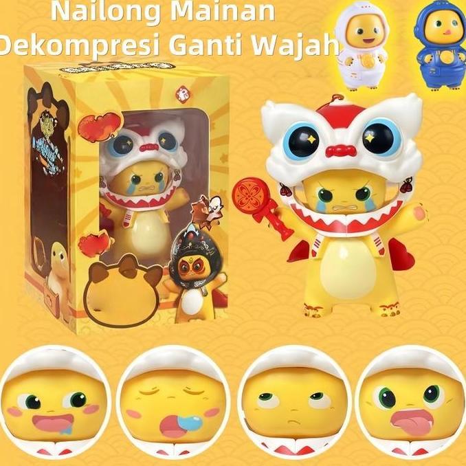 Nailong Barongsai Dino Kuning Mainan / Nailong Mainan Dekompresi Ganti Wajah / Kuning Keychain Anti 