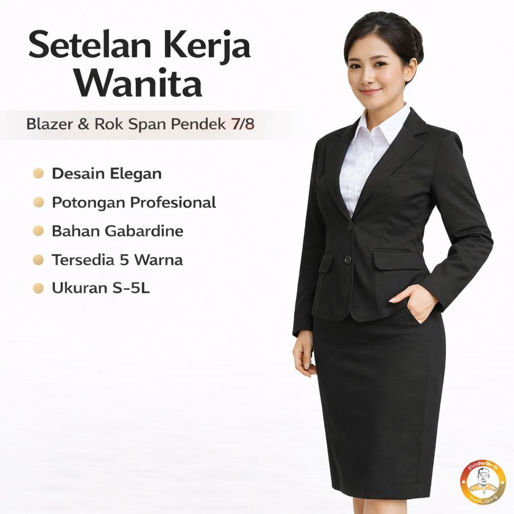 Setelan Jas Blazer Rok Pendek 7/8 Formal Dibawah Dengkul One Set Rok Pendek 3/4 Blazer Atasan One Se