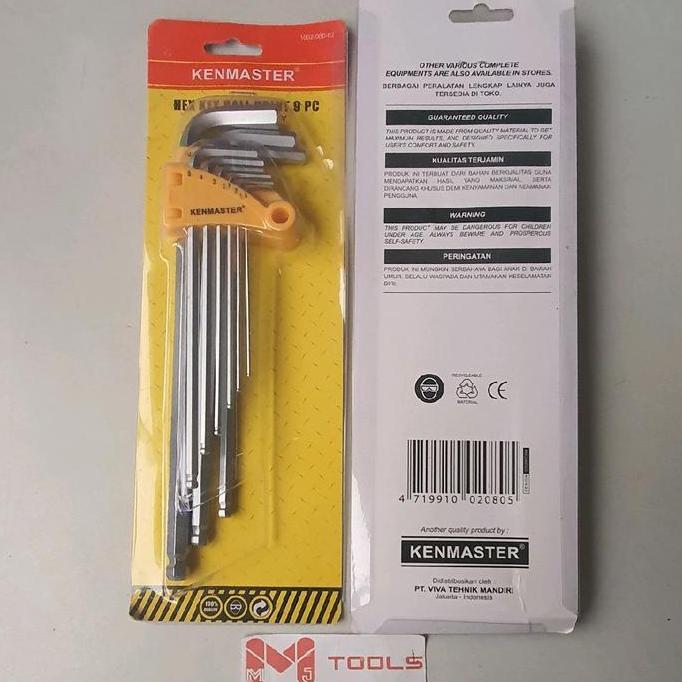 Ready Kunci L Set KENMASTER 9 pcs Hex - KENMASTER Kunci L Set Hex 9 Pcs - Kunci L KENMASTER Set 9 Pc