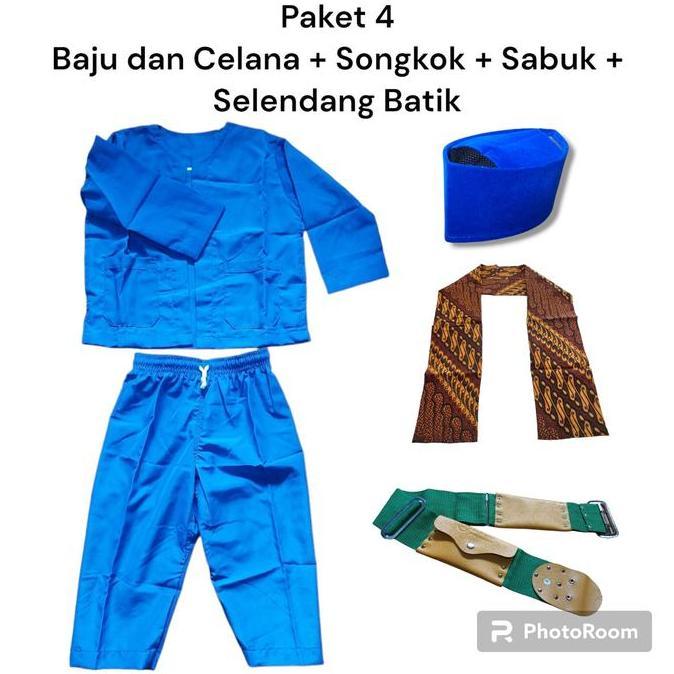 Setelan Baju Pangsi Anak Dan Dewasa Pakaian Adat Betawi Sunda Dapat Songkok Selendang Batik Dan Sabu