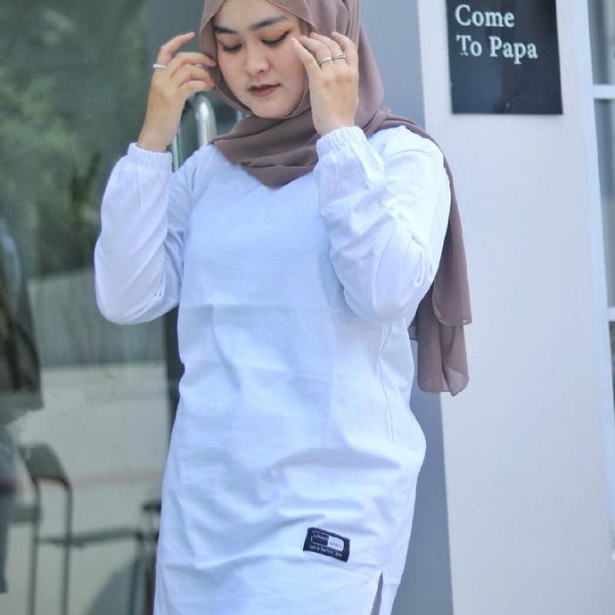 Atasan Gamis  Kaos tunik Wanita Muslim Dewasa ORI Zeevaqu Bahan Kain Katun Combed Motif polos adem n