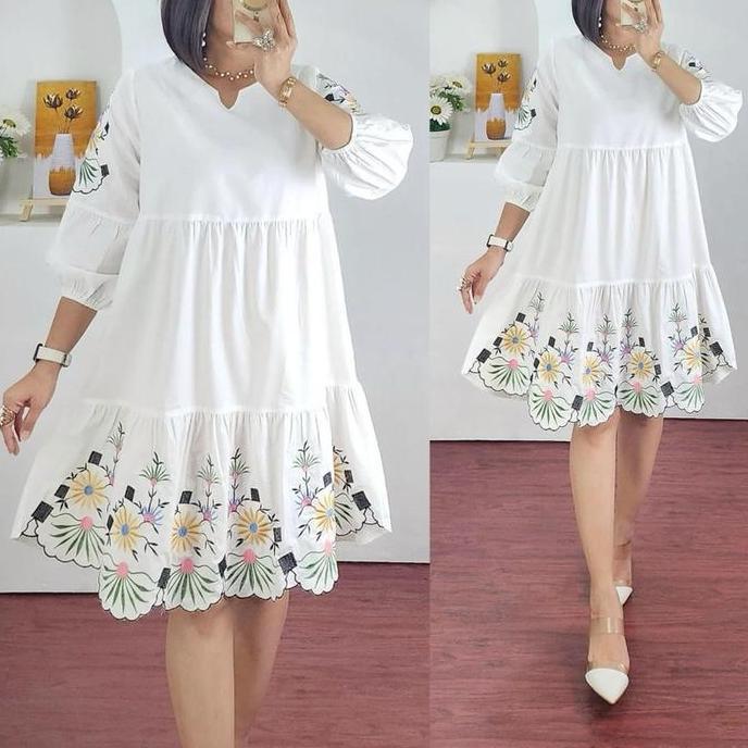 GISELA - Dress katun bordir wanita dress cantik Ld. 110 cm Midi Casual Terusan