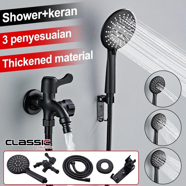 Paket Shower / Shower Mandi / paket shower hitam / kran cabang satu set hand shower hitam
