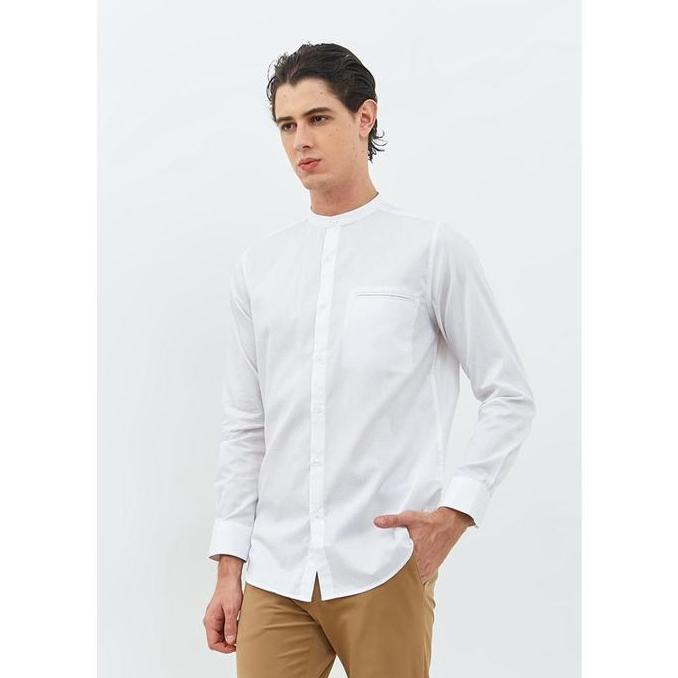 New Jobb Ilman Koko Pria Lengan Panjang Slim Fit Putih