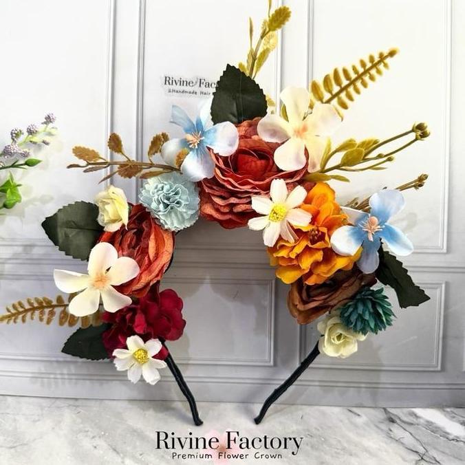 Bando bunga mahkota flower crown hijab Rivine Factory aksesoris pesta kostum anak ready stock GT