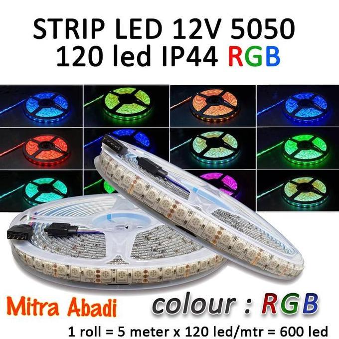 YOGSIXO Lampu LED Strip SMD 5050 RGB 120 LED/Meter DC 12V IP44 WATERPROOF