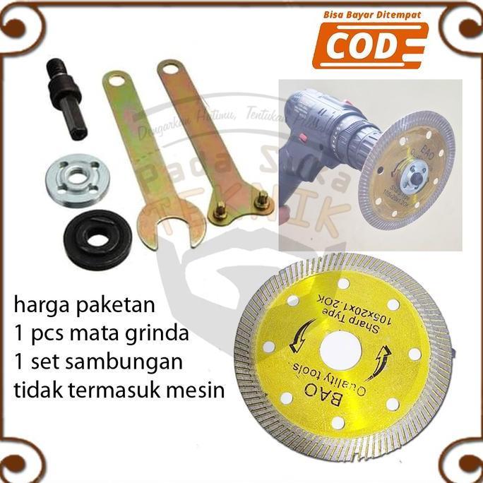 AHROKA Adaptor Bor Jadi Gerinda Arbor + Mata Gerinda Pemotong Kramik Marmer Granit Tipis Slim