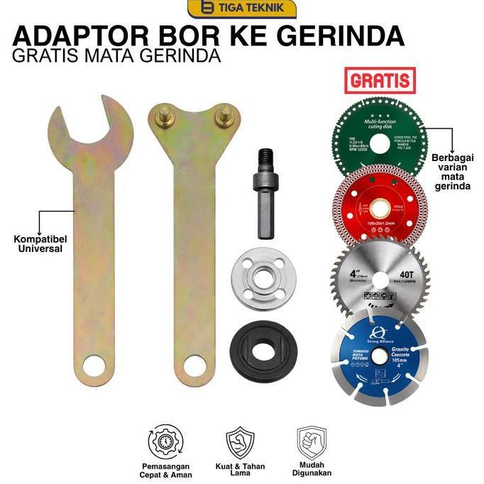 LORASTA Paket PROMO - Arbor Adaptor Bor Ke Gerinda Arbor Set Mata Potong Ubah Bor Jadi Mesin Potong 