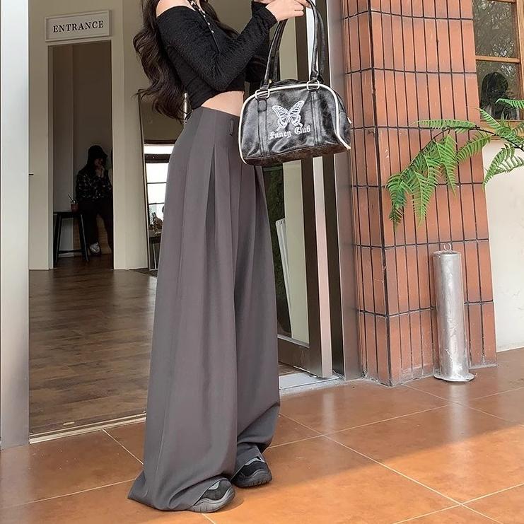 Grosir Celana Kulot Wanita Wide Leg Plisket Elegan Bahan Kain Formal Nyaman, Desain Longgar Trendy O