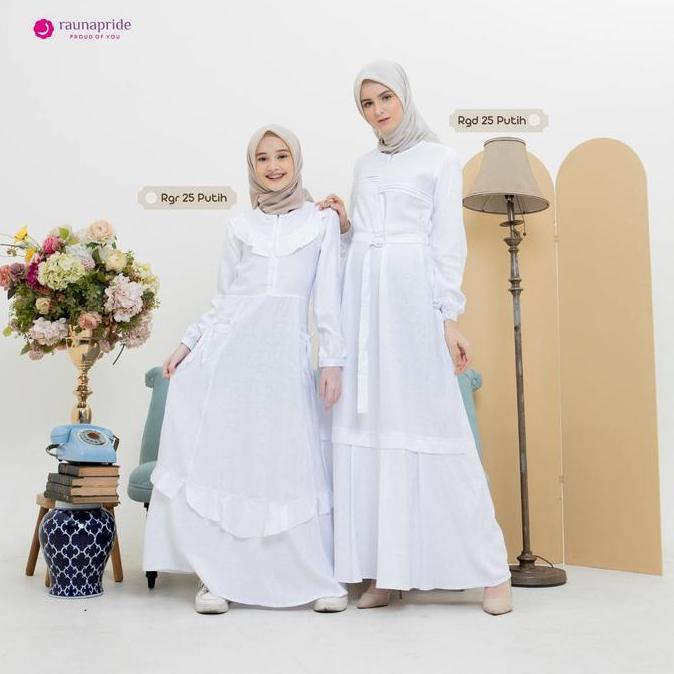 Baju Gamis  Wanita Dewasa Couple / RAUNA  GD-25  Putih / Fashion Muslim Ruffle Ibu Panjang