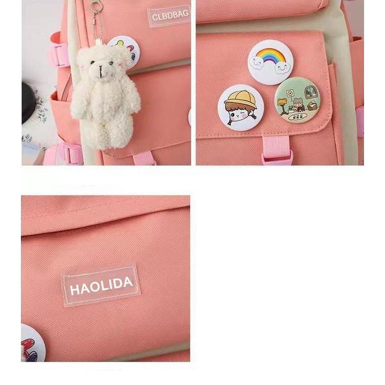 NANDINEKAYA - TAS RANSEL SEKOLAH BACKPACK WANITA LUCU AESTHETIC KOREAN STYLE 989 RANSEL 4IN1
