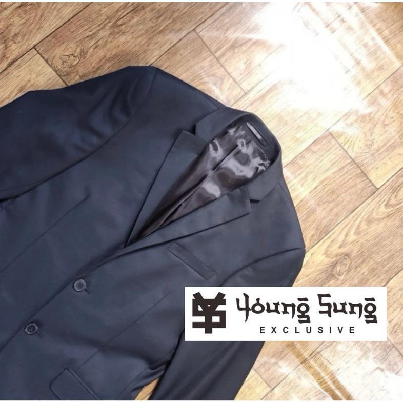 PROMO Youngsung Exclusive - Jas Formal Pria Hitam Slim Fit Kancing 2 Bahan Jetblack Wisuda Kerja Kan