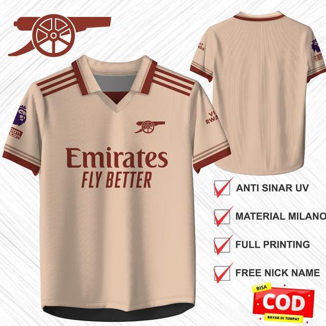 Jersey Arsenal Away 2021/22 Retro Full Printing Emirates Fly Better