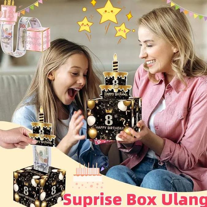 VIRYEOU Surprise Money Box Kotak Untuk Kue Tarik Uang Tarik Uang Full Set Hadiah Ulang Tahun Cewek C