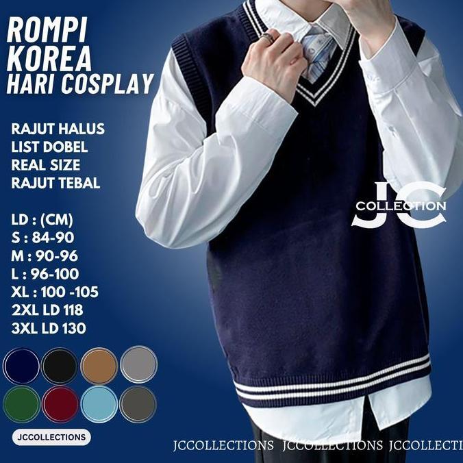 Rompi Pria Rajut Korean Look Vneck List Putih Hery / Vest Korea List Herry.potters  Sweater Rompi