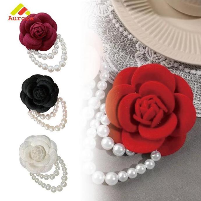 SASCALA Bros Bunga Mawar Mutiara Wanita Elegan Minimalis Gaya Chanel Retro Untuk Aksesoris Pakaian D