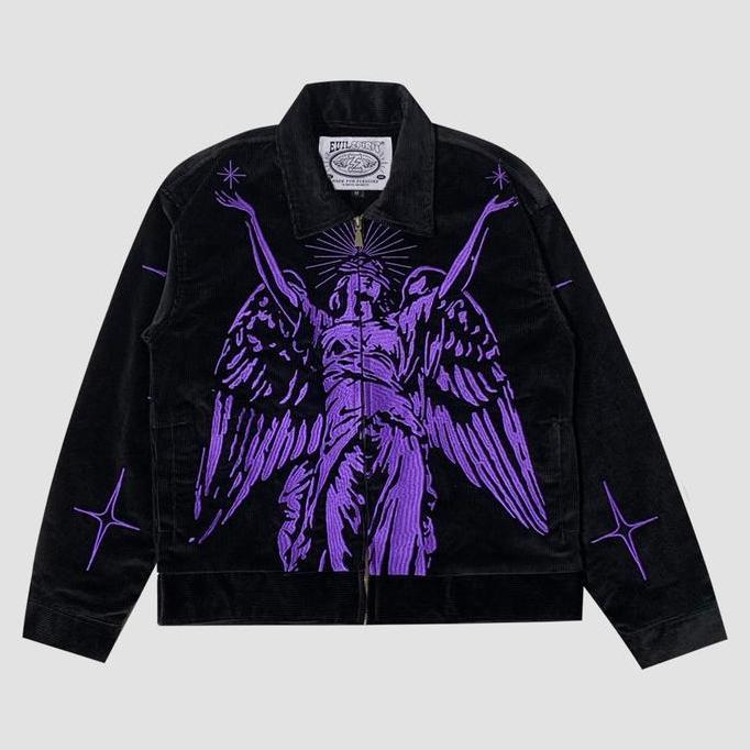 EVILSPIRIT JACKET CORDUROY - ATHENA BLACK UNISEX Atasan Pria Wanita Panjang Sweater Zipper Custom Di