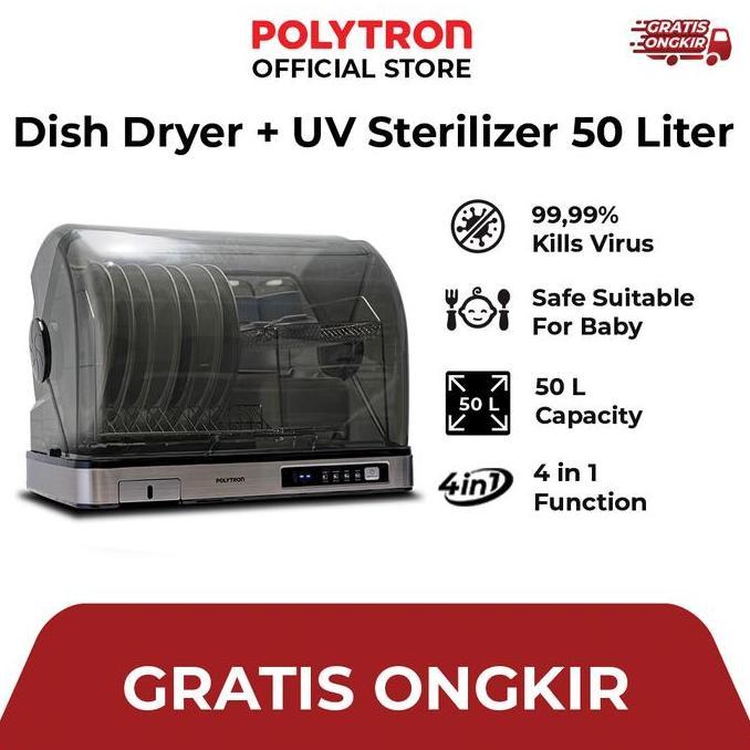 POLYTRON Kitchenmate Dish Dryer UV Sterilizer Botol Bayi Rak Pengering Piring 50 Liter - PDD 501UV