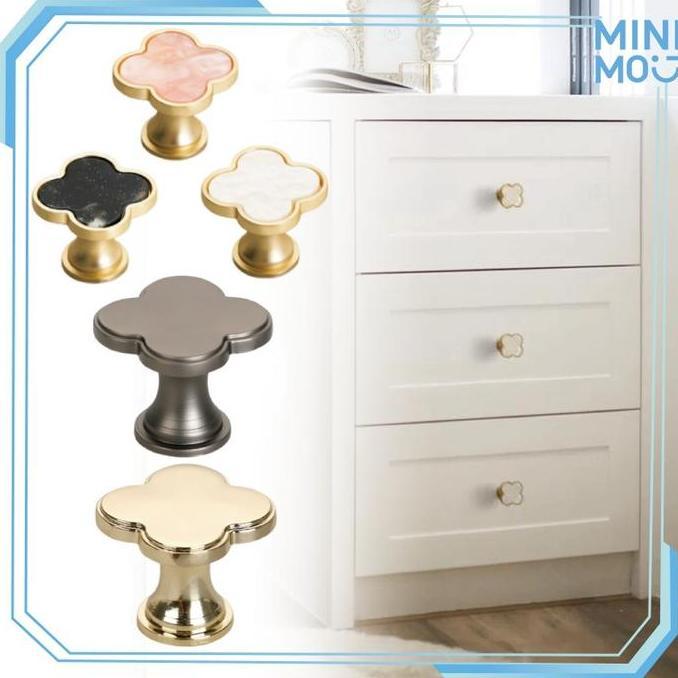 REDDAR Tarikan Pintu Lemari Marble Handle Knop Laci Pegangan Daun Semanggi untuk Interior dan Furnit