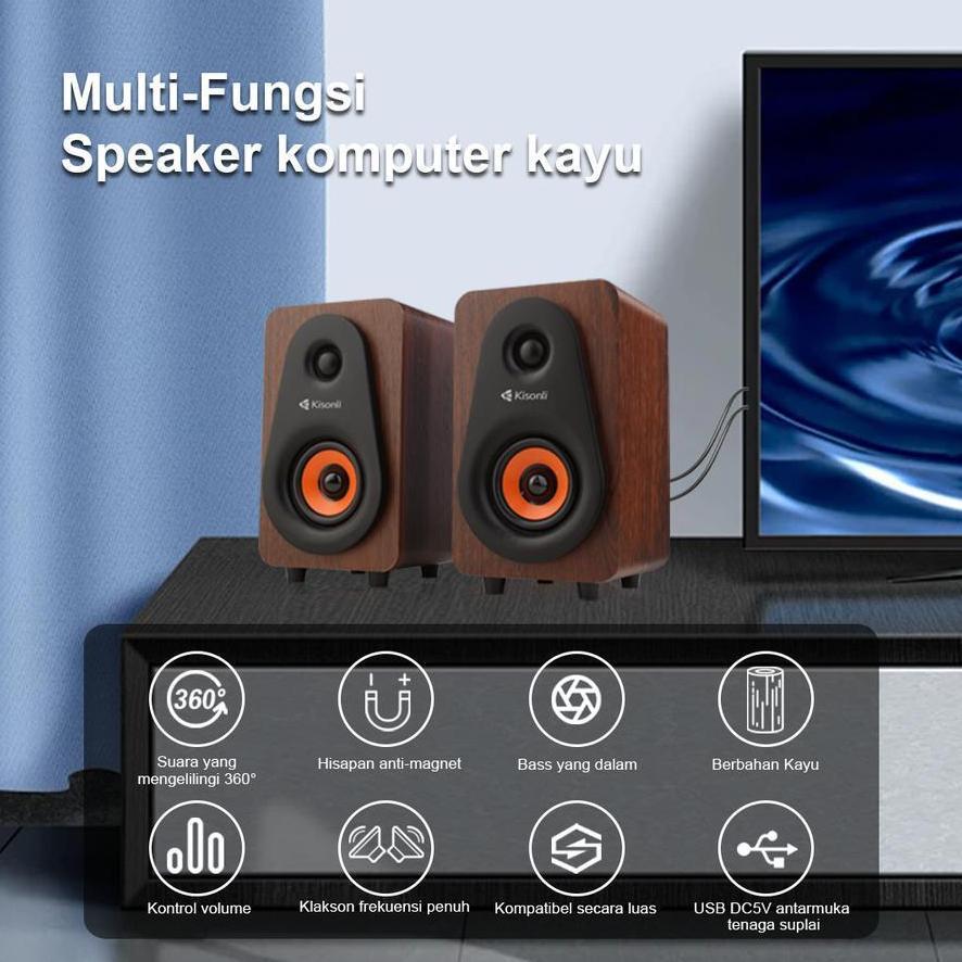 Diskon Kisonli Speaker Komputer/Laptop Motif Kayu T-009 -05304