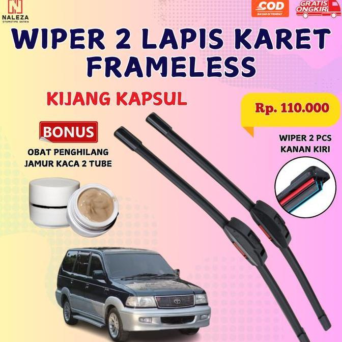 Wiper Dual Karet Mobil Kijang Kapsul Isi 2 Pcs Kanan Kiri Bonus Penghilang Jamur Kaca - Wiper Double
