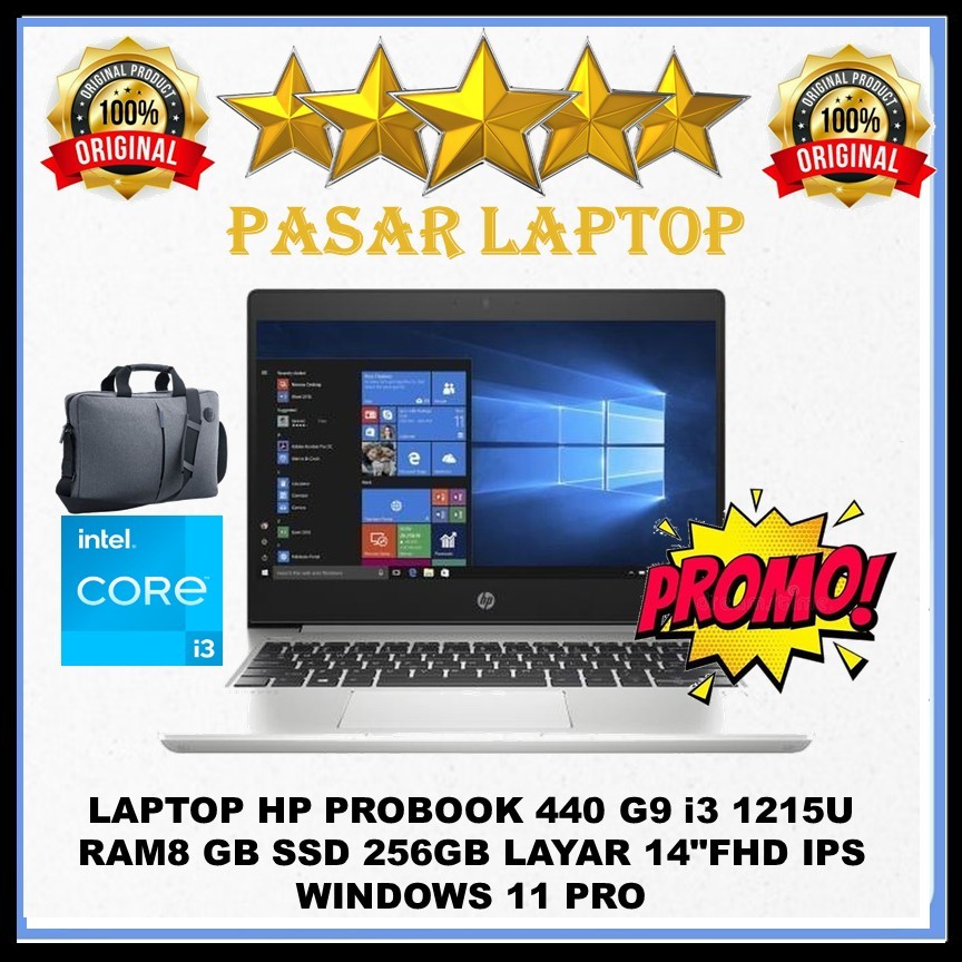 LAPTOP HP PROBOOK 440 G9 i3 1215U RAM8 GB SSD 256GB LAYAR 14"FHD IPS WINDOWS 11 PRO