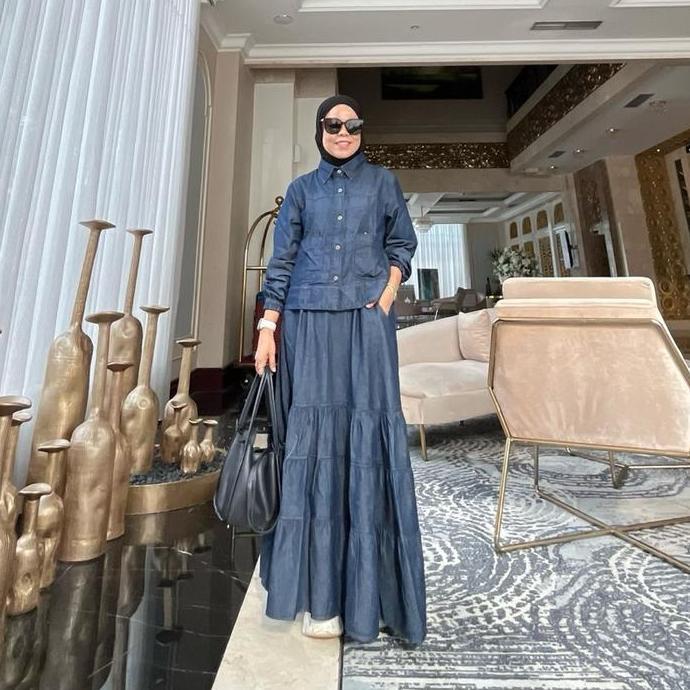 KARINA One Set Semi Jeans Setelan Rok Wanita Panjang