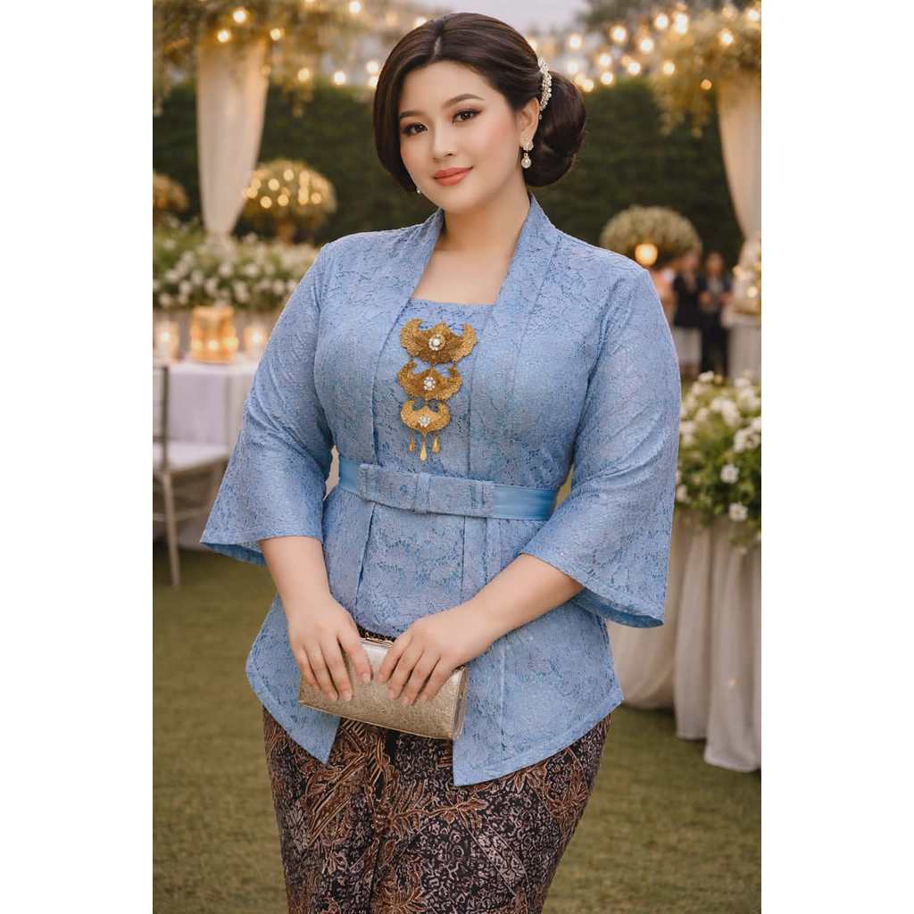 Kebaya Modern Medan BIRU LIMITED ATASAN KEBAYA KUTUBARU FREE OBI LENGAN 7/8 BAHAN BROKAT SEMI PRANCI