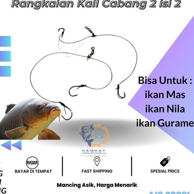 Rangkaian Kail Ikan Mas Cabang 2 Isi 2Pcs / Kail Cabang 2 Ikan Mujair Mas Pancing Allshop