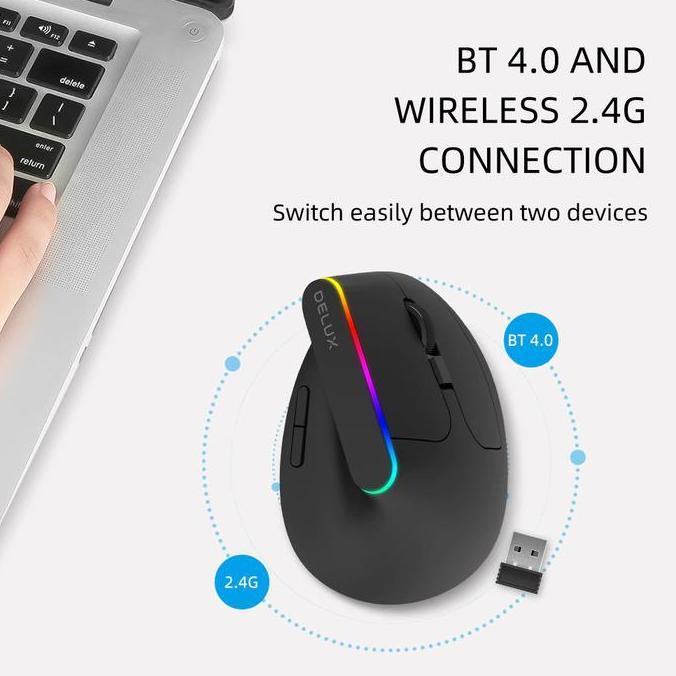 (Ready) Delux M618C M618Db Dual Mode Bluetooth Wireless Vertical Mouse Silent