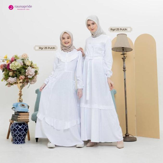 Baju Gamis  Wanita Dewasa Couple / RAUNA  GD-25  Putih / Fashion Muslim Ruffle Ibu Panjang