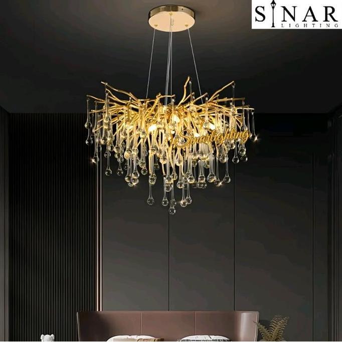 TERMURAH - Lampu gantung gold Ranting akar kristal X9622D