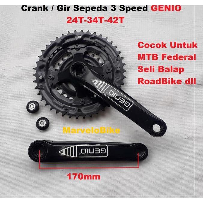Crank Gir Depan Sepeda 3 Speed 24-34-42T GENIO Gir Sepeda MTB Federal Seli Balap RoadBike