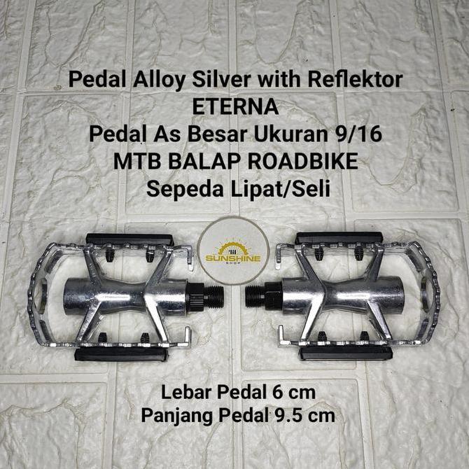 Pedal Alloy ETERNA Silver As Besar 9/16 Untuk Crank Gir Tengah As BB Kotak Dan HT2 Model Jadul Vinta