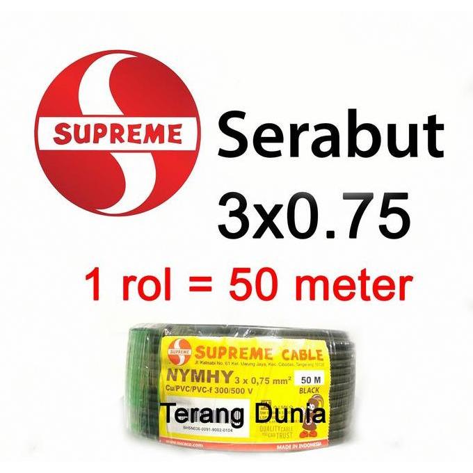 Grosir Nymhy 3X0.75 Supreme Kabel Serabut 3X0.75 Supreme Rol 50Meter Kabel Supreme 3X0.75 Serabut 1R